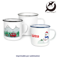 Tasse émaillée blanche Black Orca 12oz