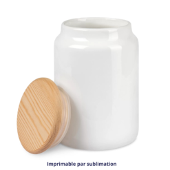 Pot en céramique blanc avec couvercle en bois