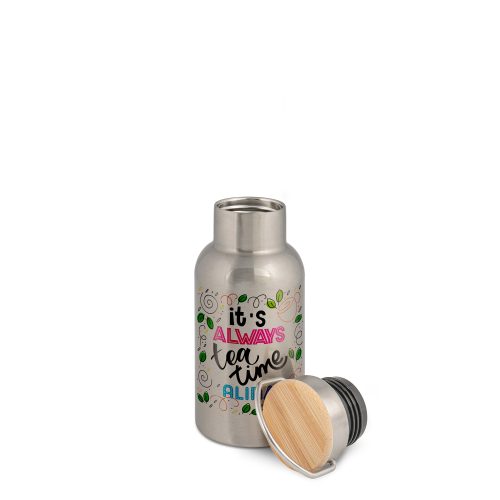 Bouteille isotherme en inox avec couvercle en bambou 400 ml – Image 2