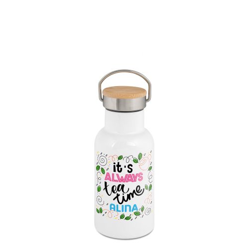 Bouteille isotherme en inox avec couvercle en bambou 400 ml – Image 5