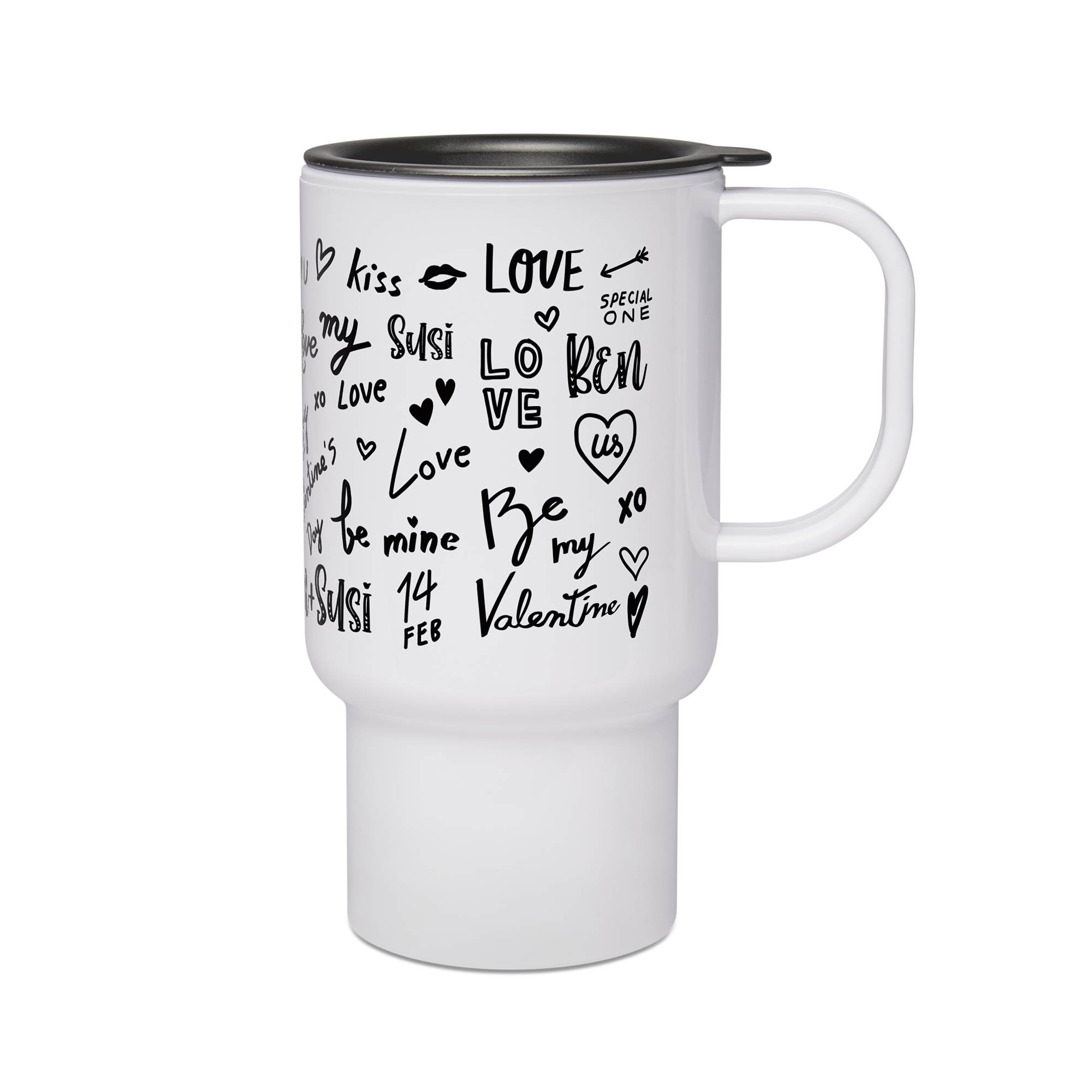 Mug en plastique blanc avec couvercle - PrintFabrik Matériel et Articles  pour la sublimation