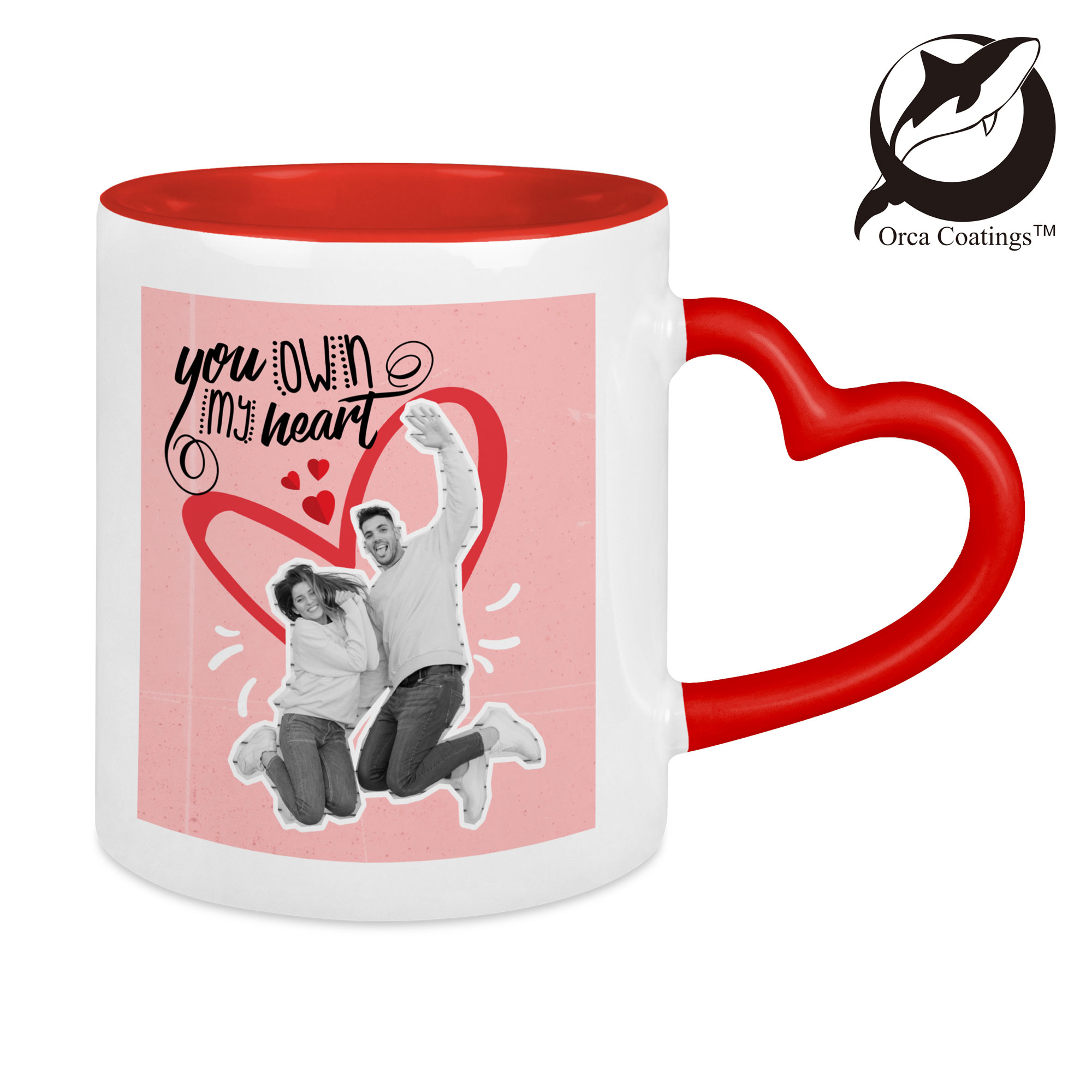 Mug sublimation intérieur Rouge anse coeur 330ml