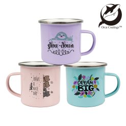 Tasse émaillée 12oz, avec rebord en acier argenté, Orca™ Coating PrintFabrik Matériel et Articles pour la sublimation