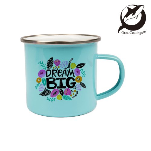 Tasse émaillée 12oz, avec rebord en acier argenté, Orca™ Coating PrintFabrik Matériel et Articles pour la sublimation