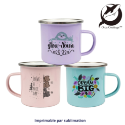 Tasse émaillée 12oz, avec rebord en acier argenté, Orca™ Coating