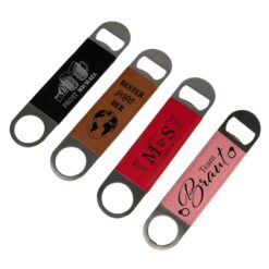 Ouvre-bouteille laser en acier inoxydable avec revêtement en similicuir 40 x 117 mm - Gravure Laser