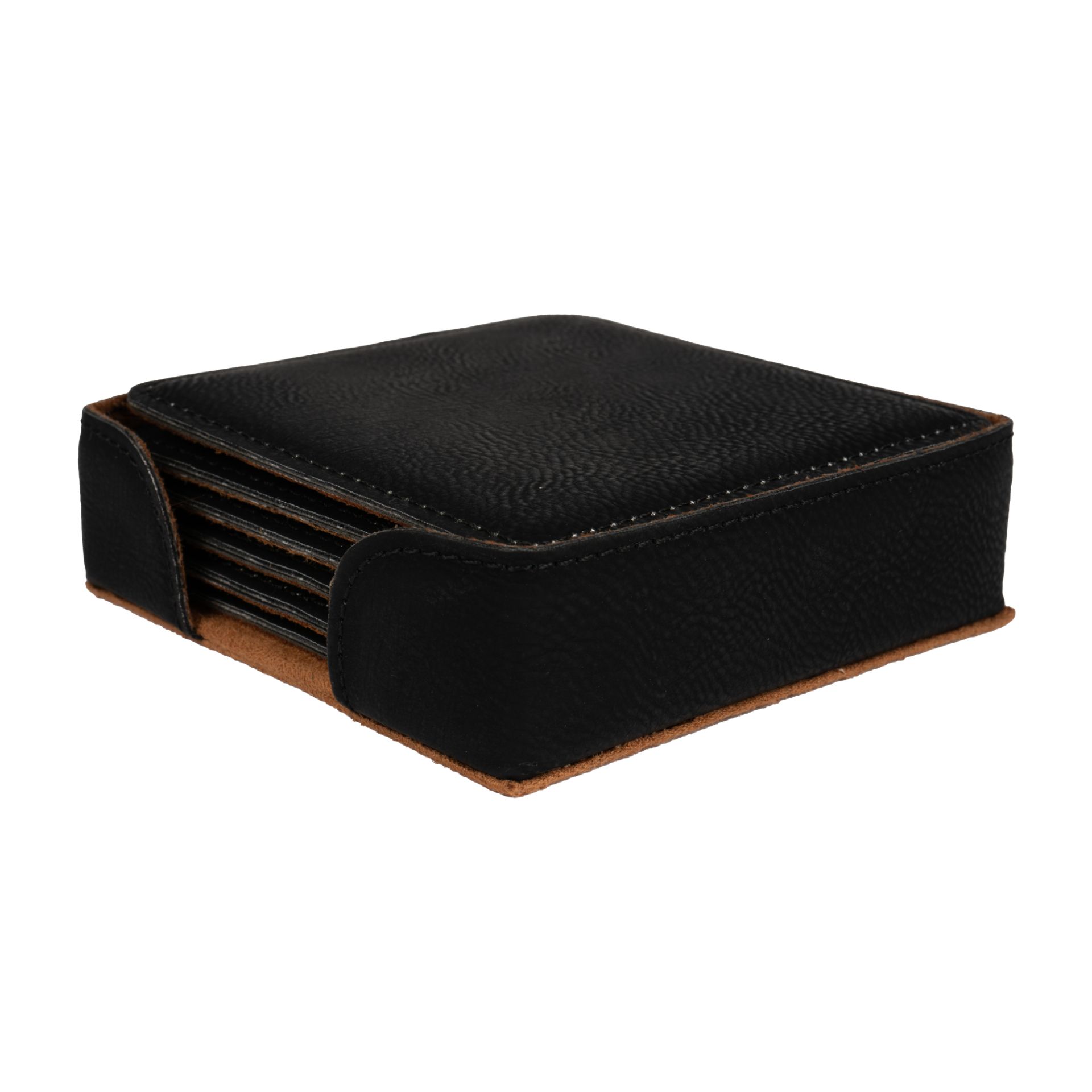 Set de dessous de verre laser en similicuir 100 x 100 mm Set de 6 pièces avec support PrintFabrik Grossiste en matériel de sublimation Dessous de verre laser en similicuir 100 x 100 mm - Gravure Laser