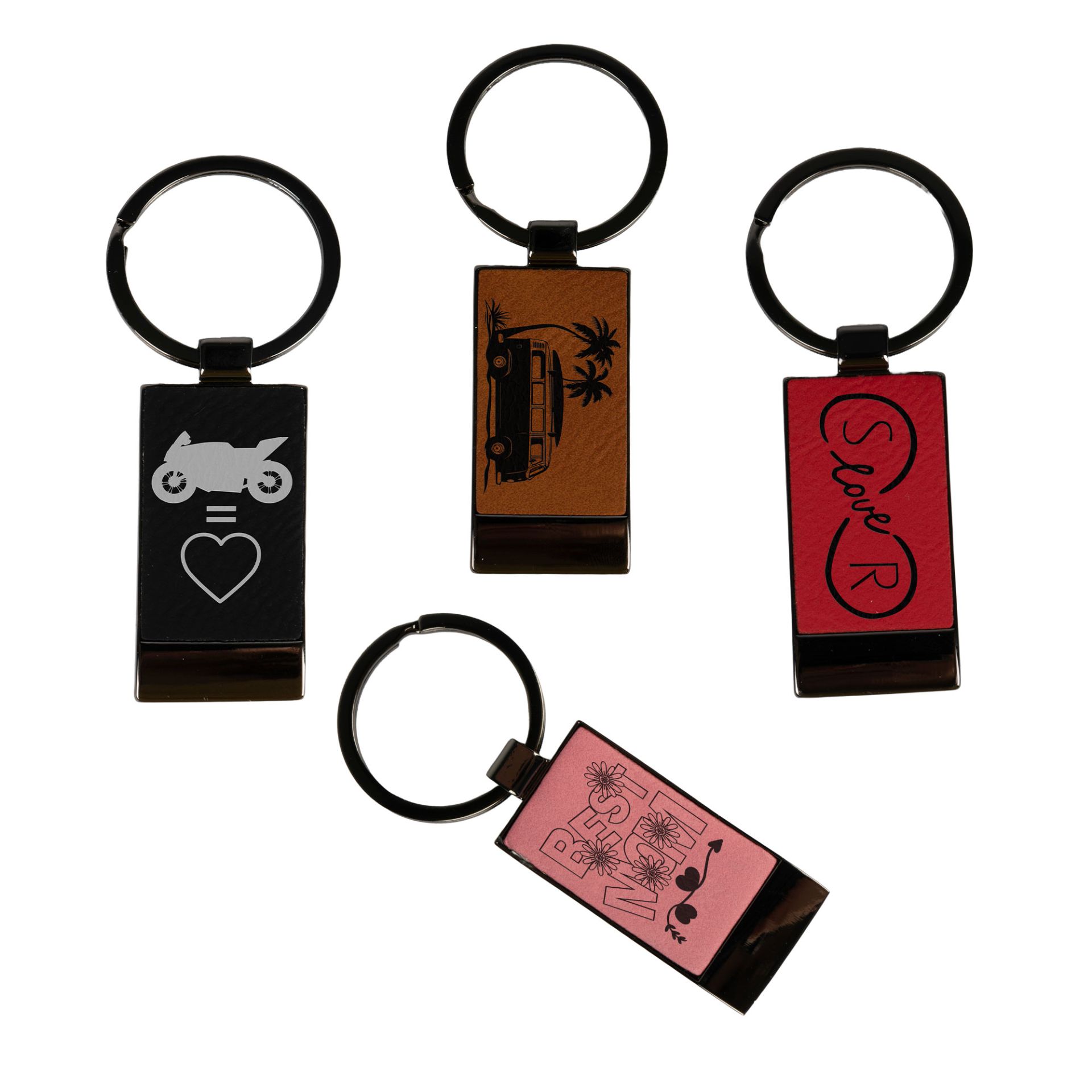 Porte-clés laser en métal avec insert en similicuir 25 x 58 mm PrintFabrik Grossiste en matériel de sublimation Étiquette de valise laser en similicuir avec sangle à boucle réglable 70 x 110 mm - Gravure Laser